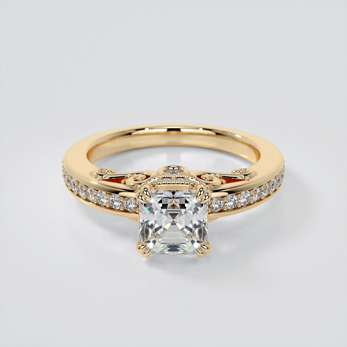 1.5Ct Asscher Cut Lab Grown Diamond VVS Clarity | F-Color Engagement Ring in 18K White Gold