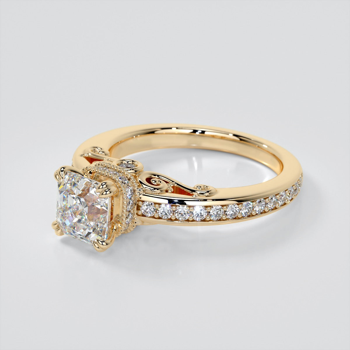 1.5Ct Asscher Cut Lab Grown Diamond VVS Clarity | F-Color Engagement Ring in 18K White Gold