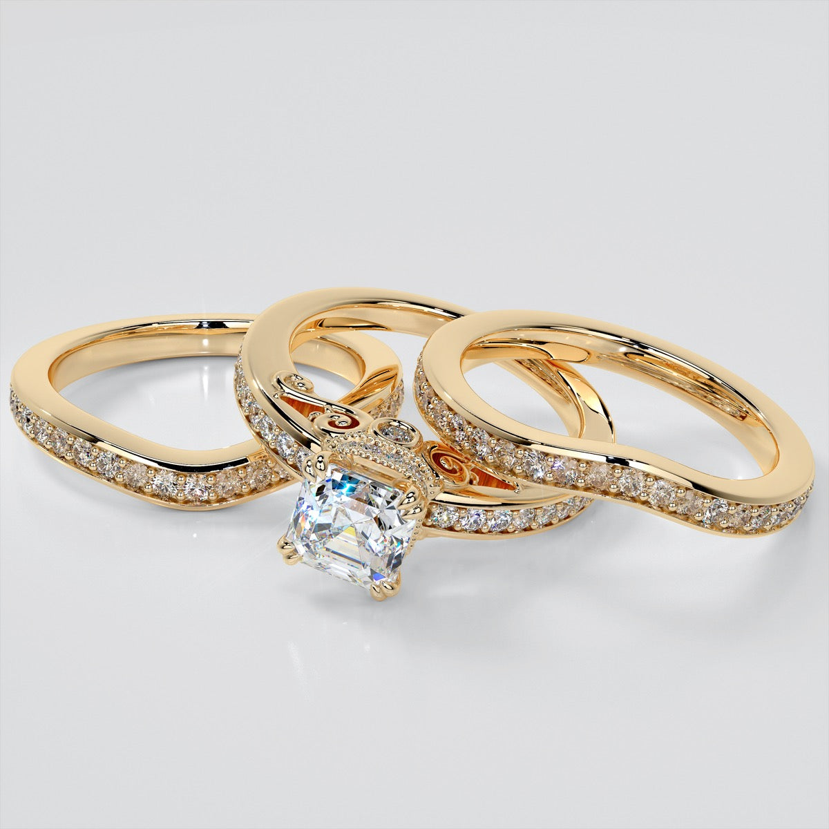 1.5Ct Asscher Cut Lab Grown Diamond VVS Clarity | F-Color Engagement Ring in 18K White Gold