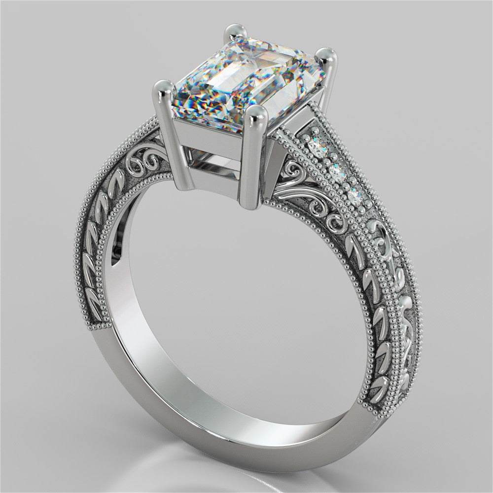 2.0Ct Emerald Cut Lab Grown Diamond Filigree Engagement Ring