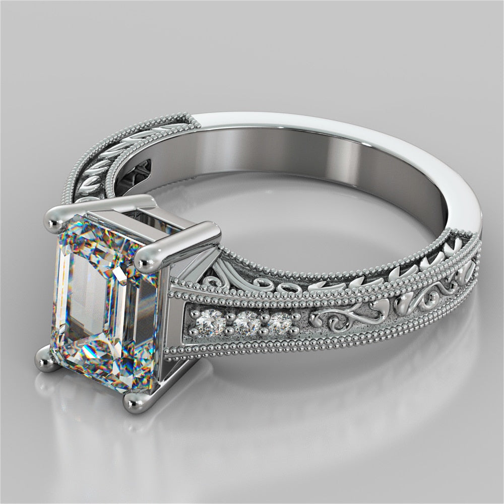 Vintage Emerald Cut Tapered Filigree Wedding Set
