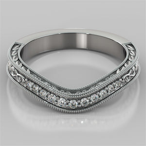 Round Cut Wedding Band with Milgrain and Scroll design