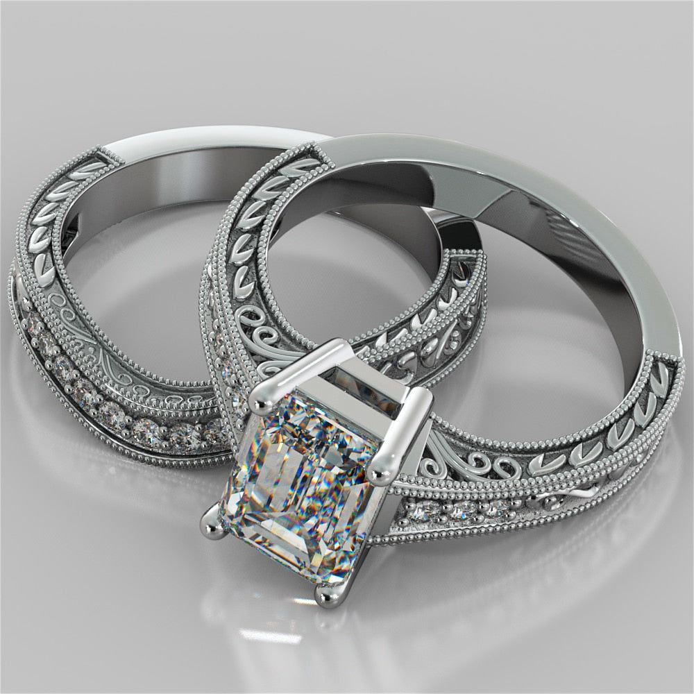2.0Ct Emerald Cut Lab Grown Diamond Filigree Engagement Ring