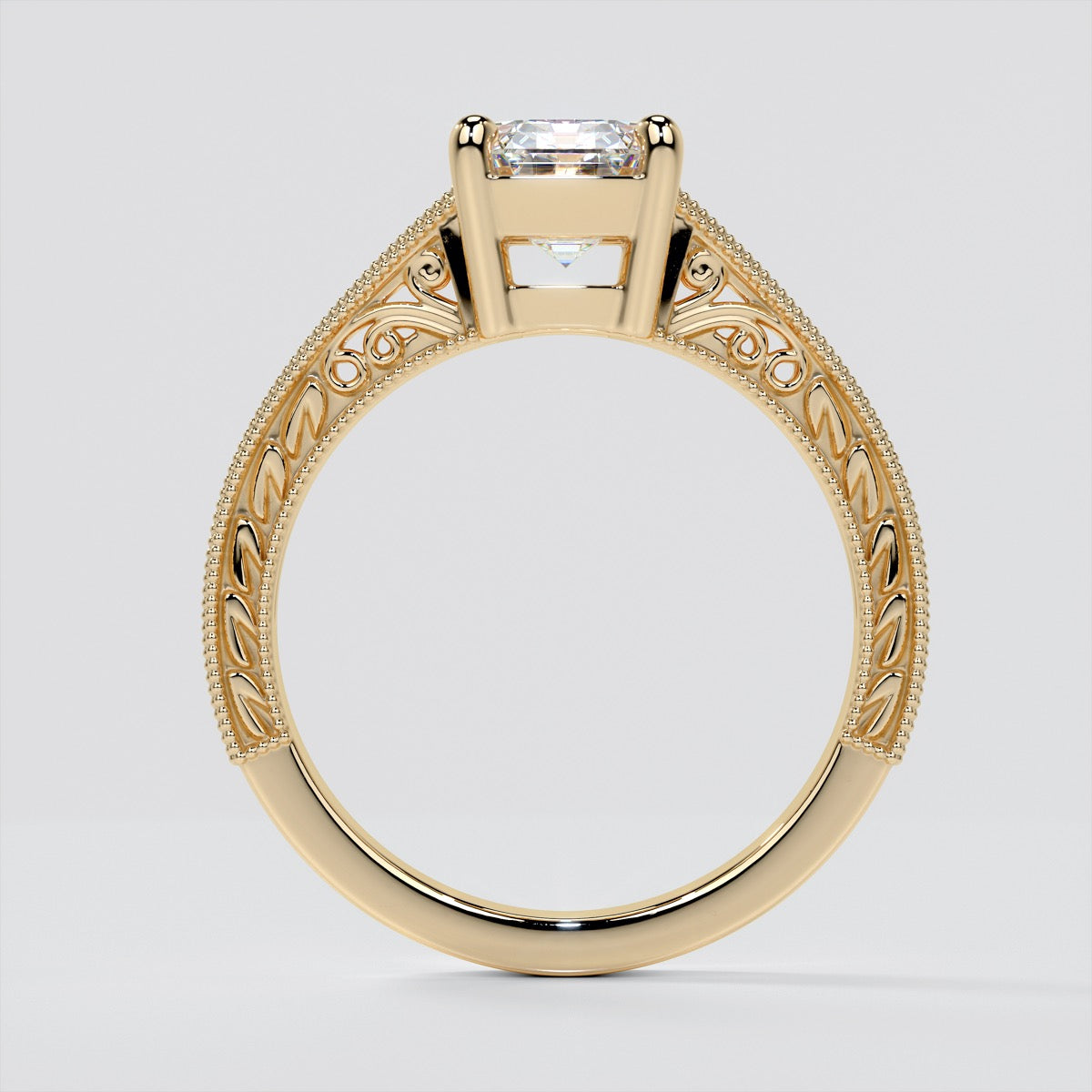 2.0Ct Emerald Cut Lab Grown Diamond Filigree Engagement Ring