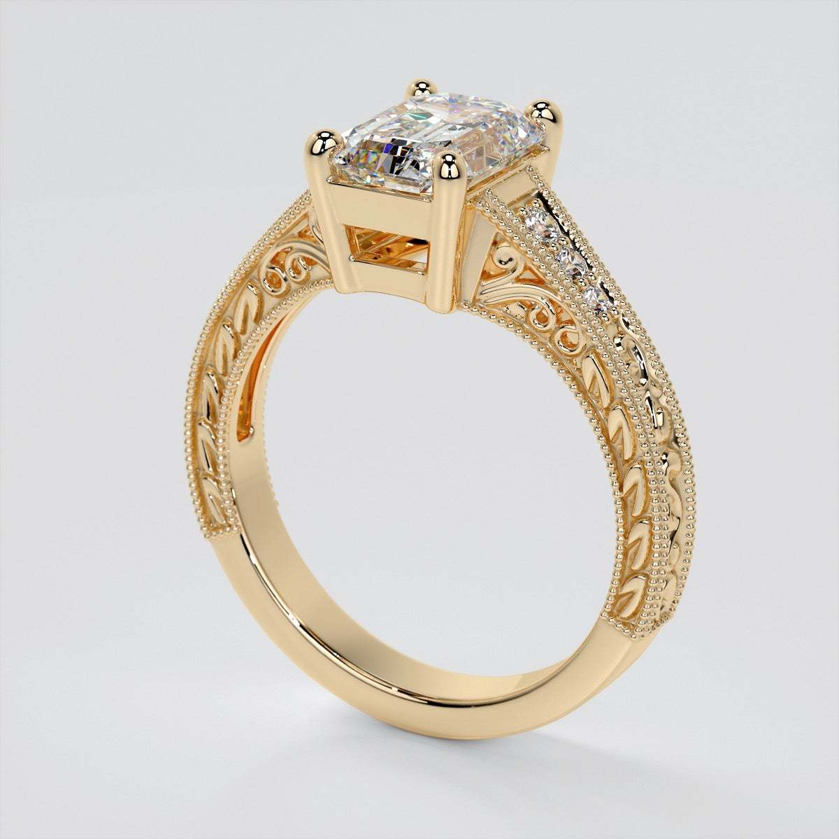 Emerald Cut Filigree Engagement Ring