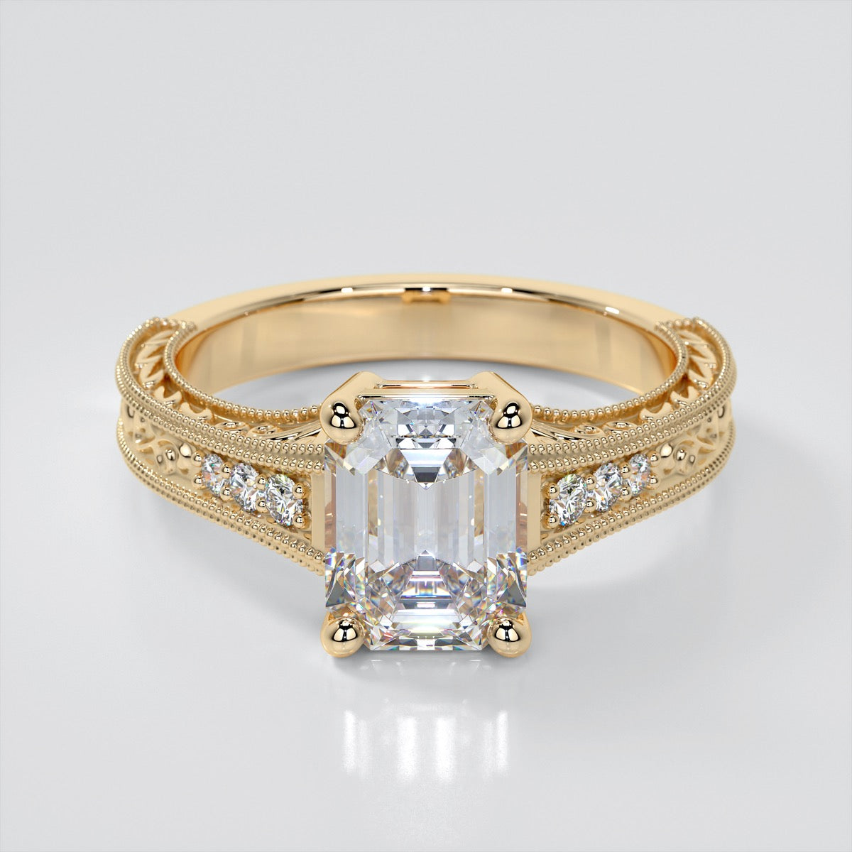 Emerald Cut Filigree Engagement Ring