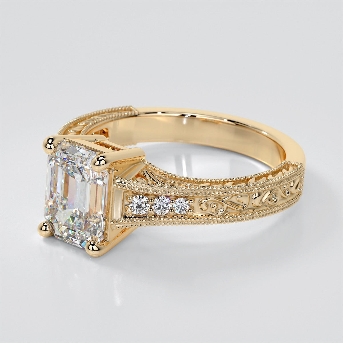 2.0Ct Emerald Cut Lab Grown Diamond Filigree Engagement Ring