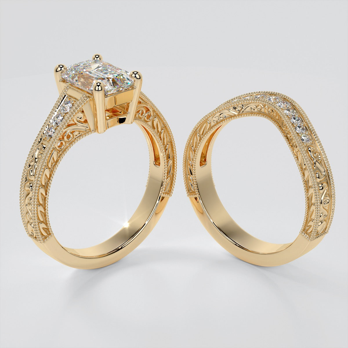 2.0Ct Emerald Cut Lab Grown Diamond Filigree Engagement Ring