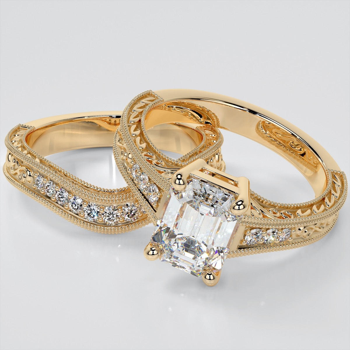2.0Ct Emerald Cut Lab Grown Diamond Filigree Engagement Ring