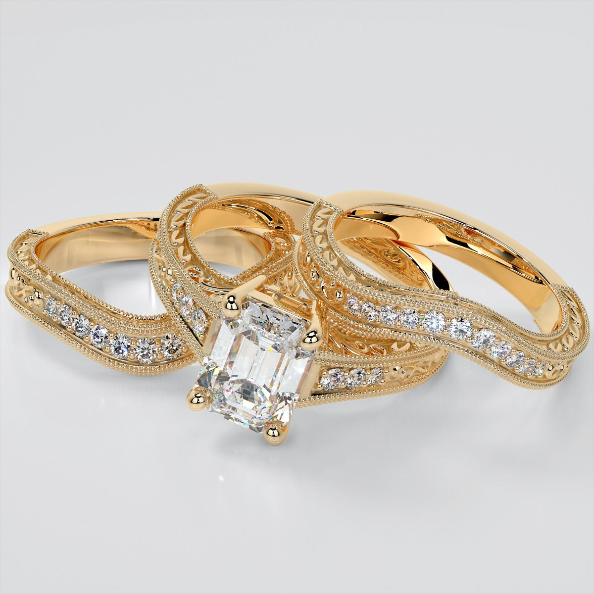 Emerald Cut Filigree Engagement Ring