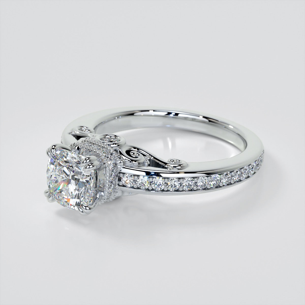 1.5Ct Cushion Cut Lab Grown Diamond VVS Clarity | F-Color Engagement Ring in 18K White Gold