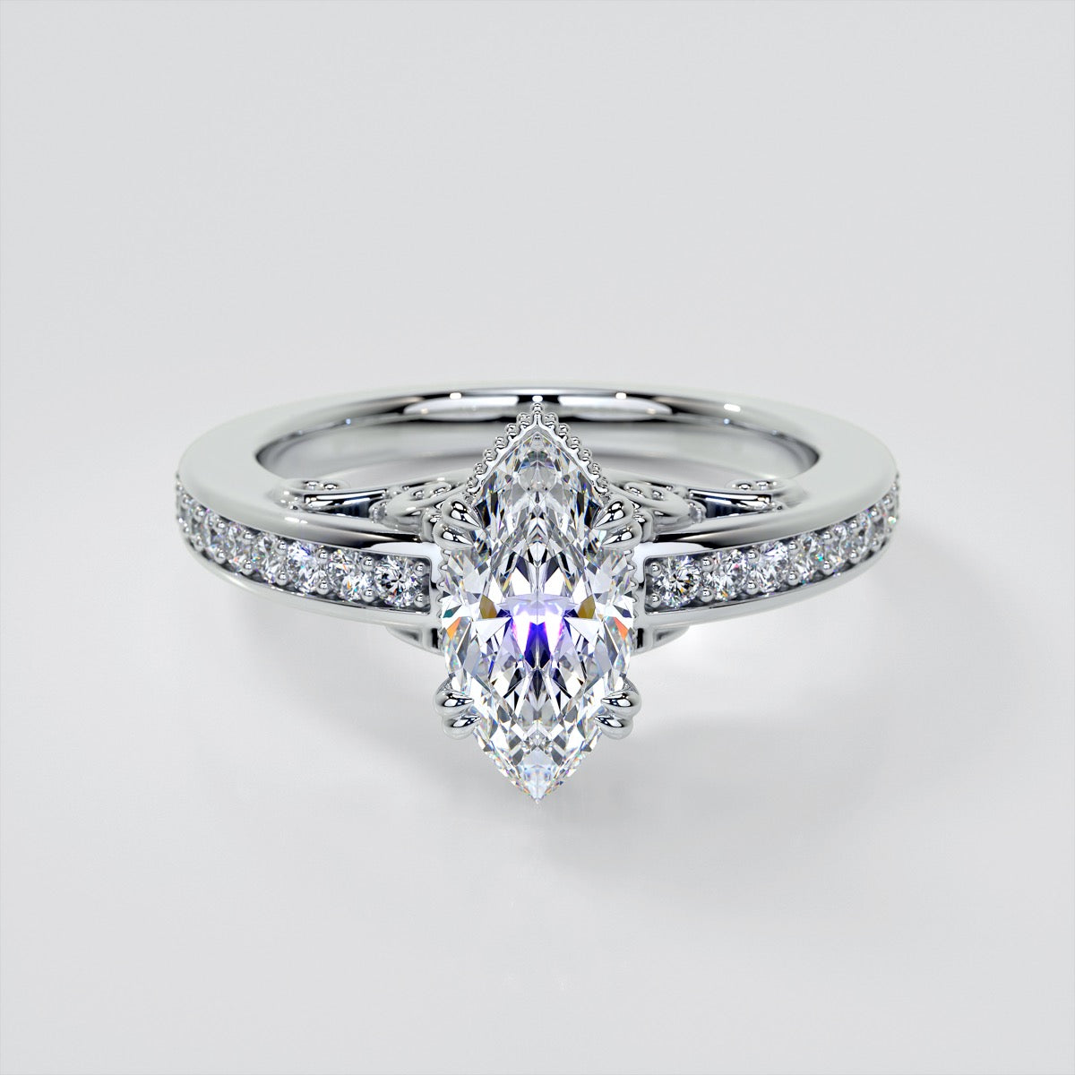 1.5Ct Marquise Cut Lab Grown Diamond VVS Clarity | F-Color Engagement Ring in 18K White Gold