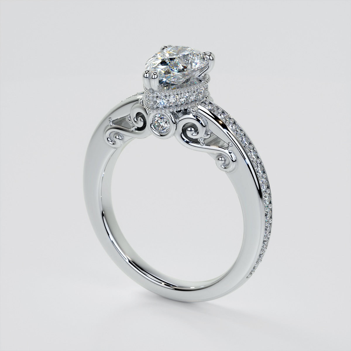 1.5Ct Pear Cut Lab Grown Diamond VVS Clarity  | F-Color Engagement Ring in 18K White Gold