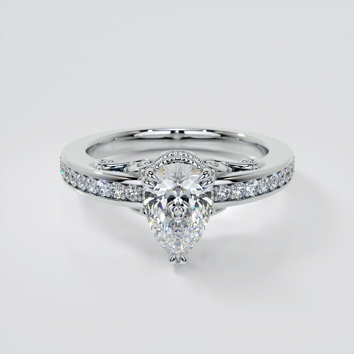 1.5Ct Pear Cut Lab Grown Diamond VVS Clarity  | F-Color Engagement Ring in 18K White Gold