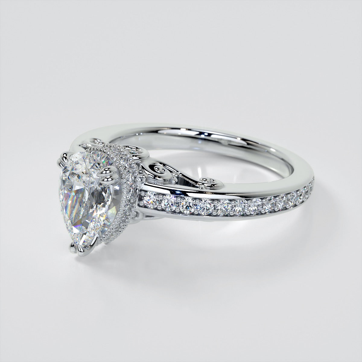 1.5Ct Pear Cut Lab Grown Diamond VVS Clarity  | F-Color Engagement Ring in 18K White Gold