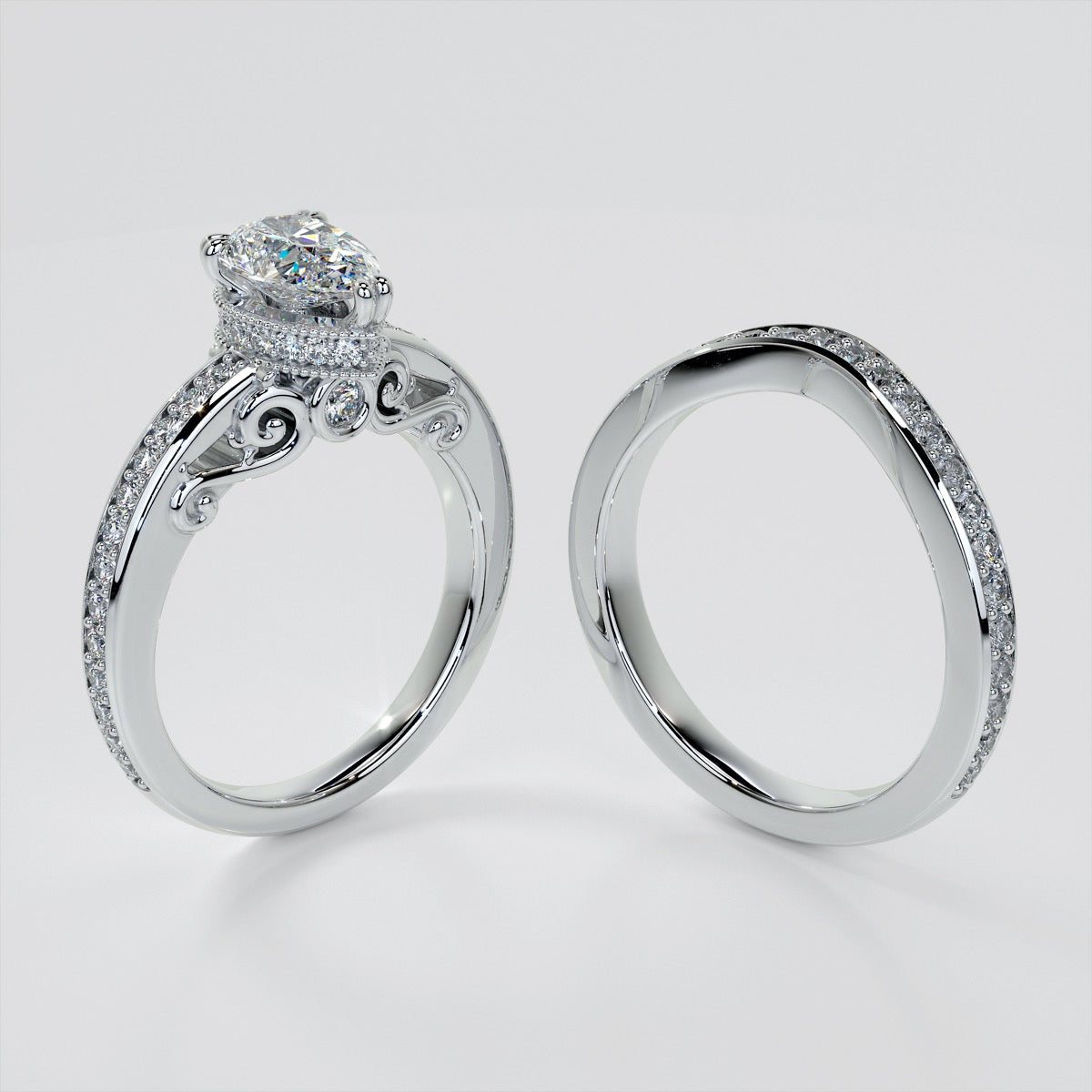 1.5Ct Pear Cut Lab Grown Diamond VVS Clarity  | F-Color Engagement Ring in 18K White Gold