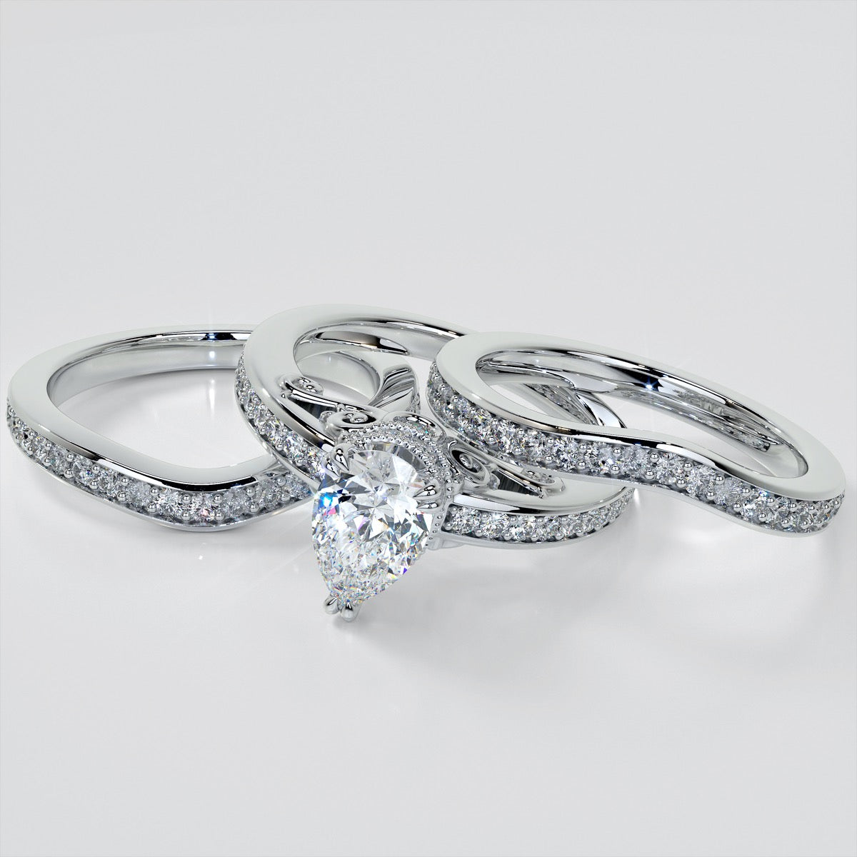 1.5Ct Pear Cut Lab Grown Diamond VVS Clarity  | F-Color Engagement Ring in 18K White Gold