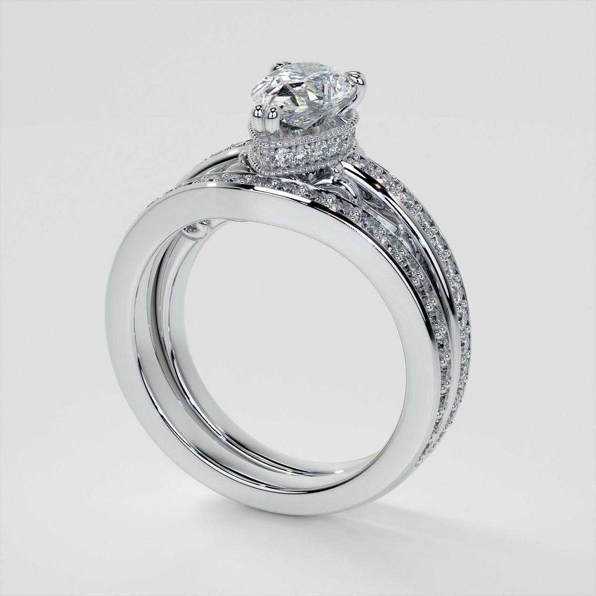 1.5Ct Pear Cut Lab Grown Diamond VVS Clarity  | F-Color Engagement Ring in 18K White Gold