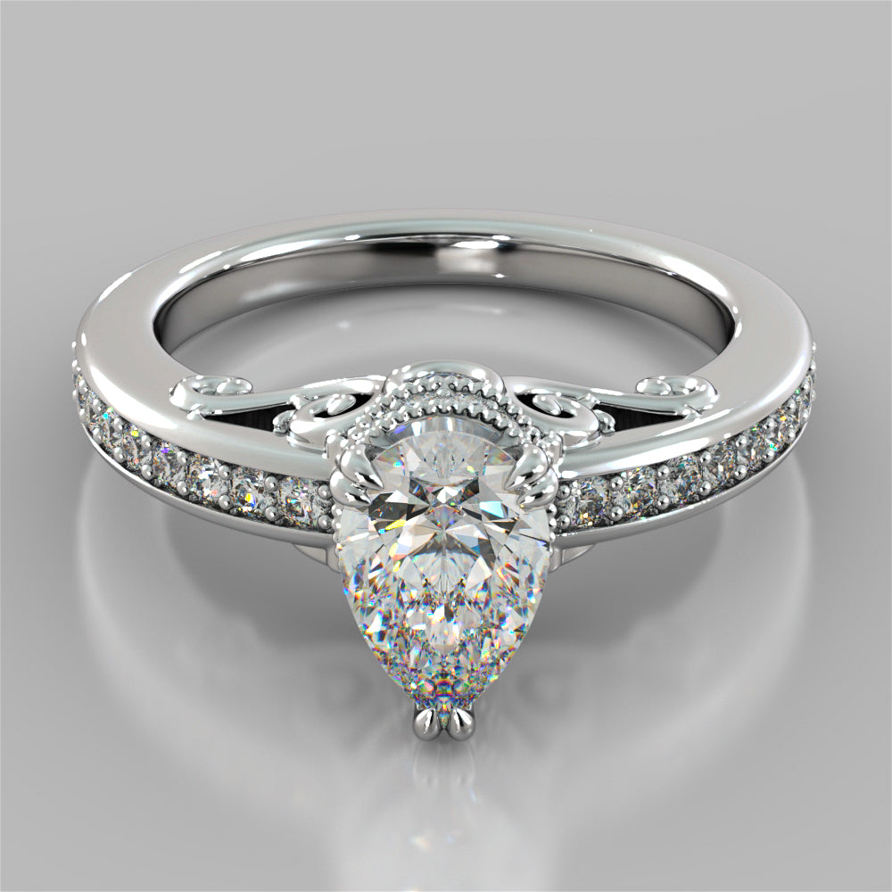 1.5Ct Pear Cut Lab Grown Diamond VVS Clarity  | F-Color Engagement Ring in 18K White Gold