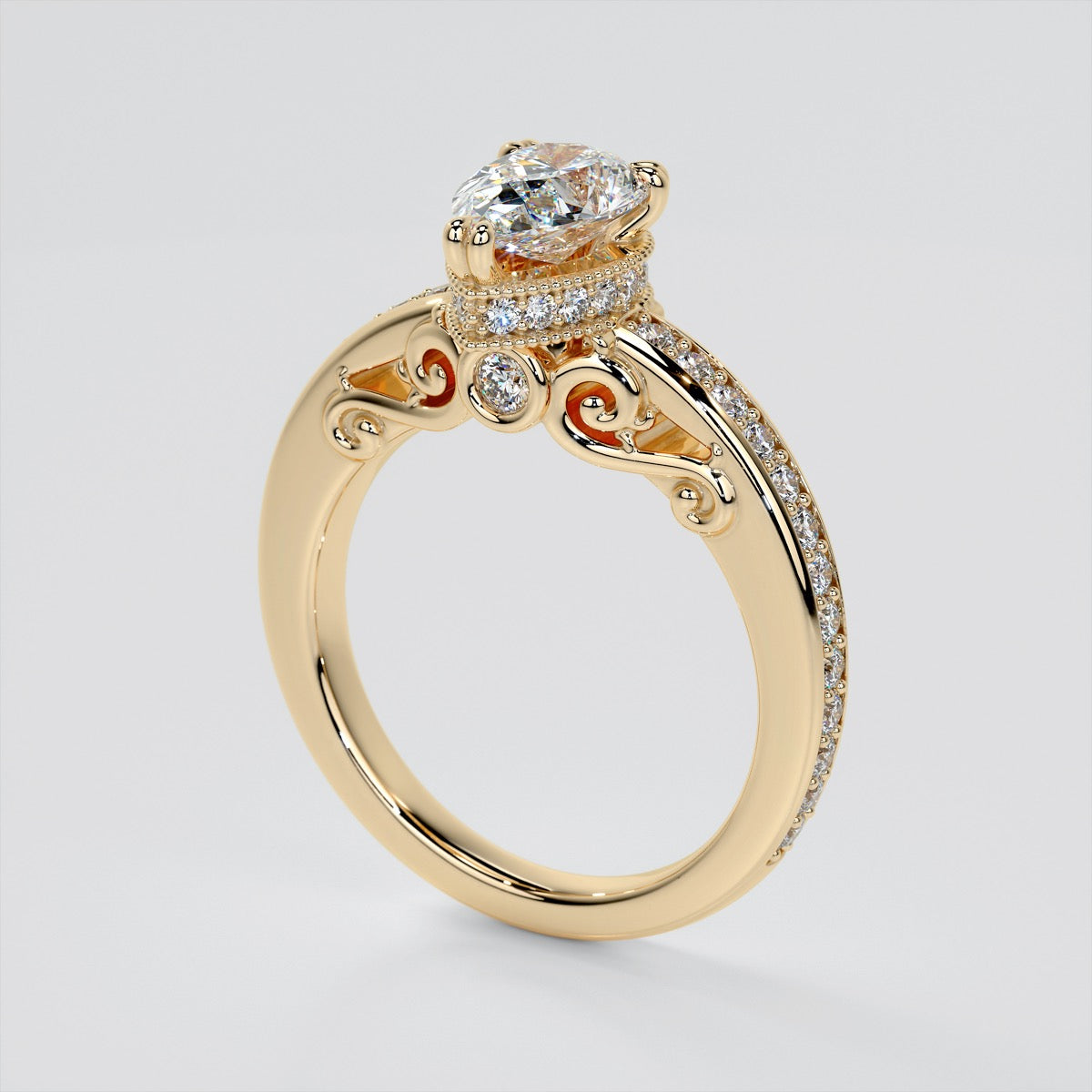 1.5Ct Pear Cut Lab Grown Diamond VVS Clarity  | F-Color Engagement Ring in 18K White Gold