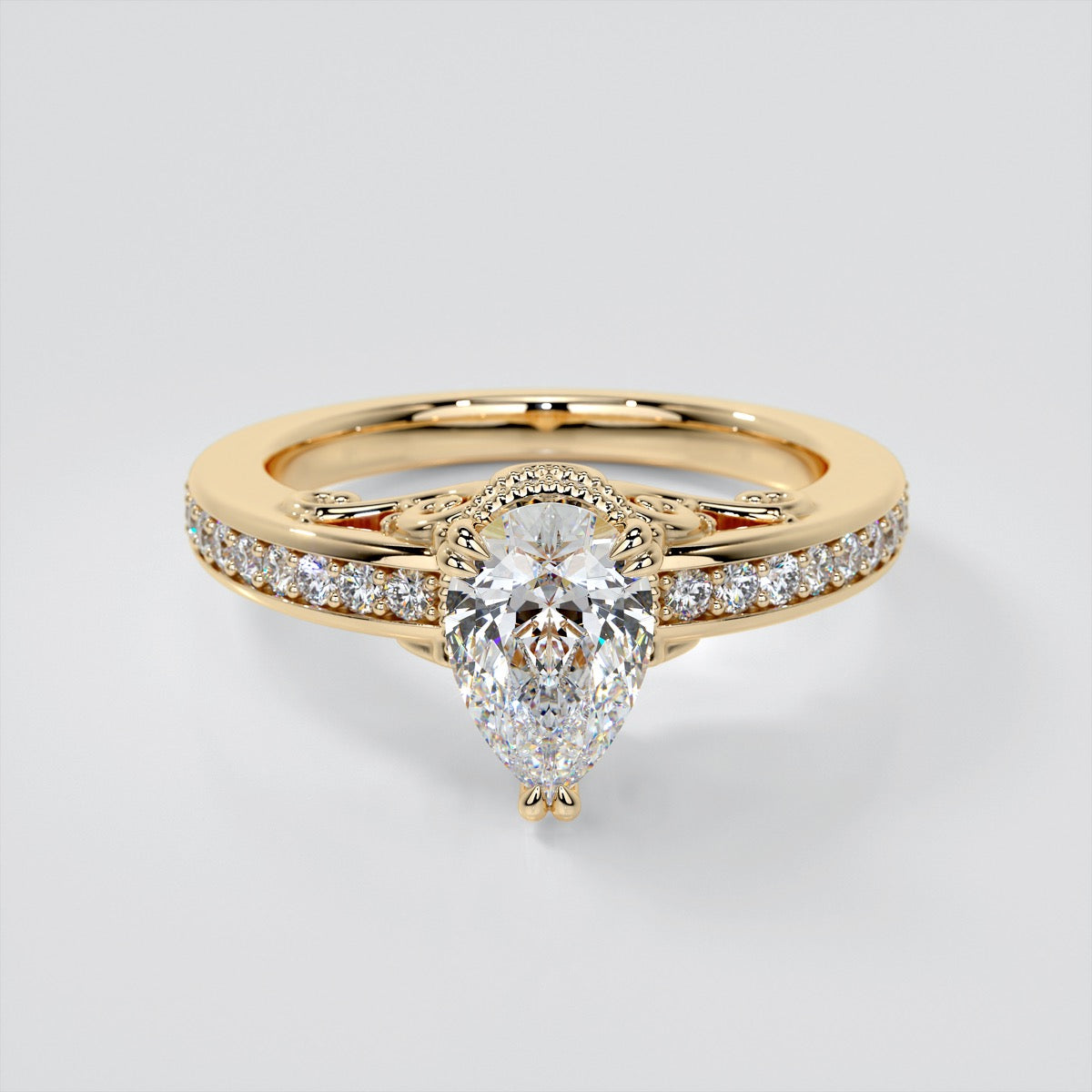 1.5Ct Pear Cut Lab Grown Diamond VVS Clarity  | F-Color Engagement Ring in 18K White Gold
