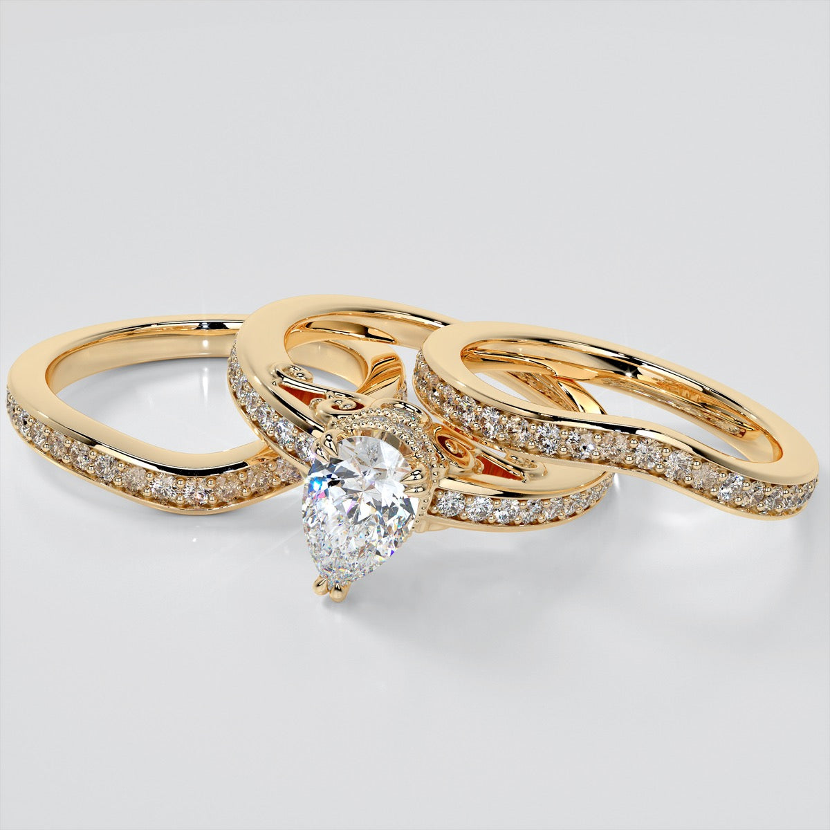 1.5Ct Pear Cut Lab Grown Diamond VVS Clarity  | F-Color Engagement Ring in 18K White Gold