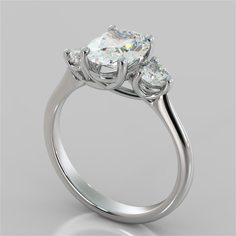 2.0Ct Oval Cut Lab Grown Diamond Three-Stone Engagement Ring