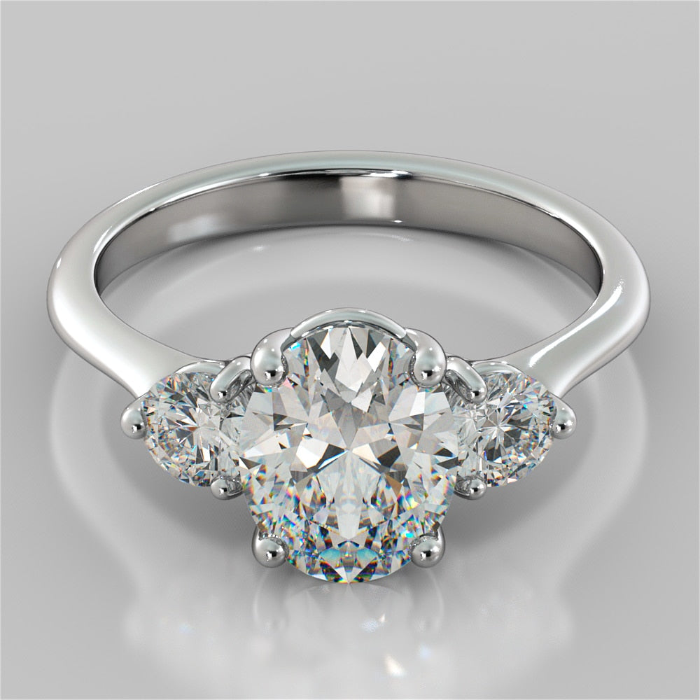 2.0Ct Oval Cut Lab Grown Diamond Three-Stone Engagement Ring