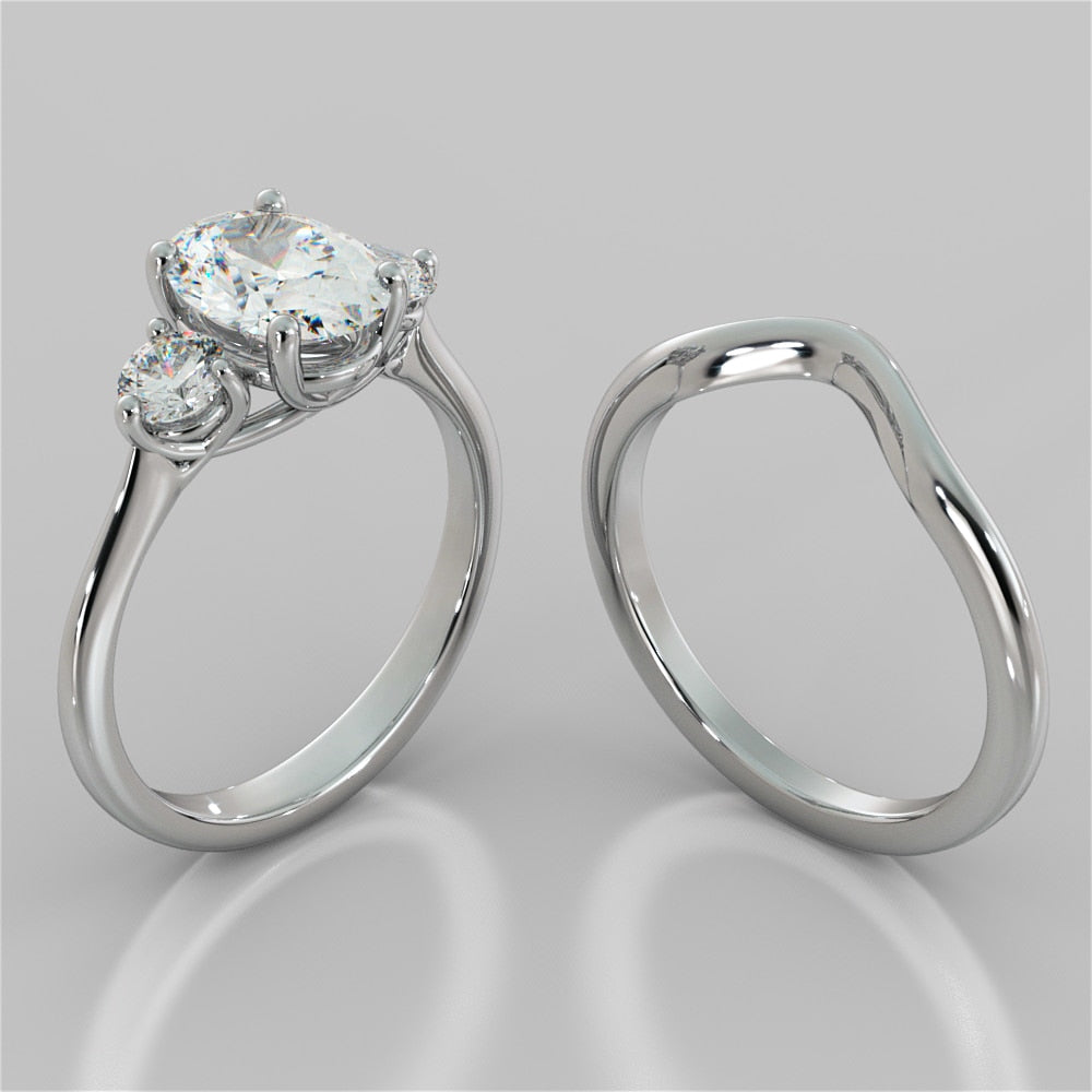 2.0Ct Oval Cut Lab Grown Diamond Three-Stone Engagement Ring