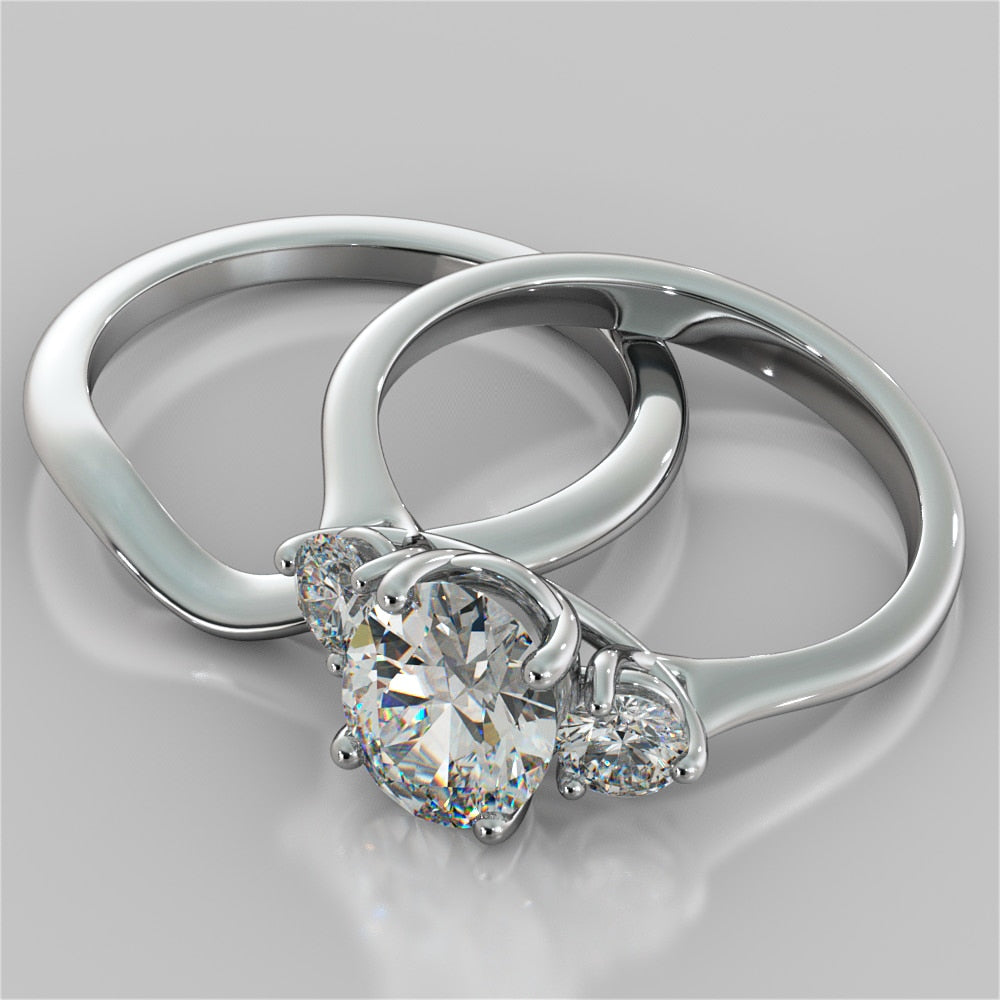 2.0Ct Oval Cut Lab Grown Diamond Three-Stone Engagement Ring