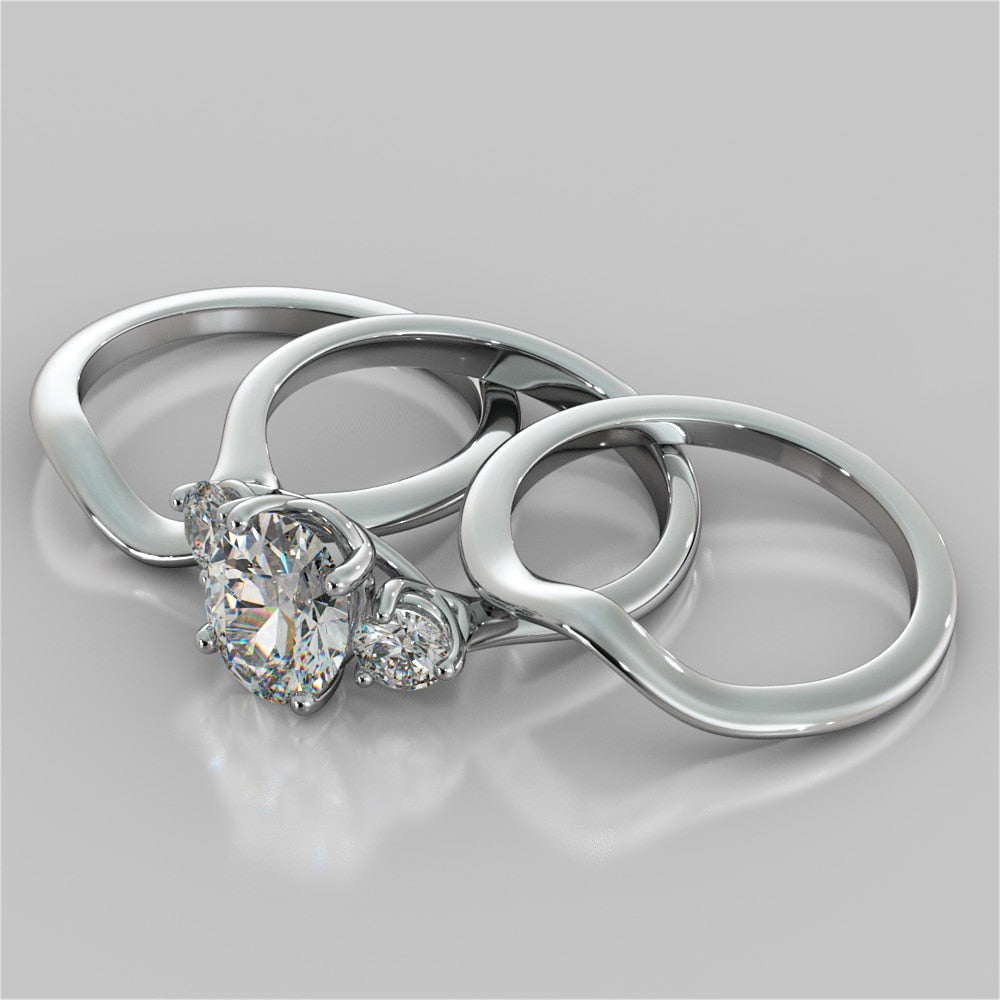 2.0Ct Oval Cut Lab Grown Diamond Three-Stone Engagement Ring