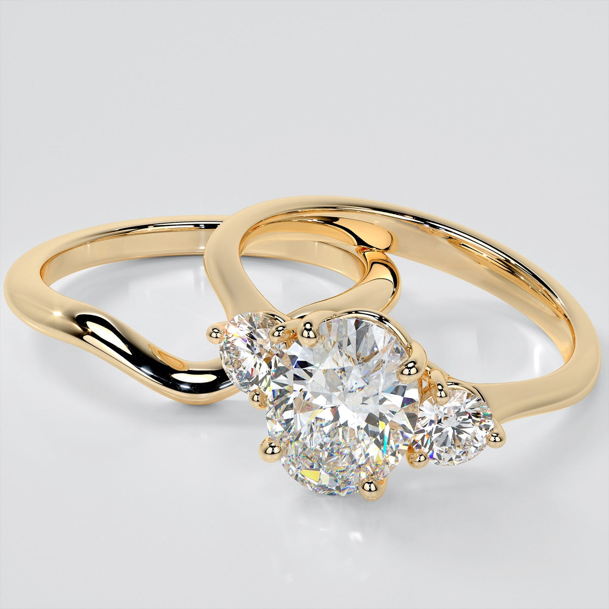 2.0Ct Oval Cut Lab Grown Diamond Three-Stone Engagement Ring