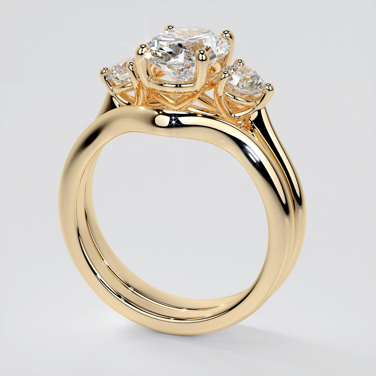 2.0Ct Oval Cut Lab Grown Diamond Three-Stone Engagement Ring