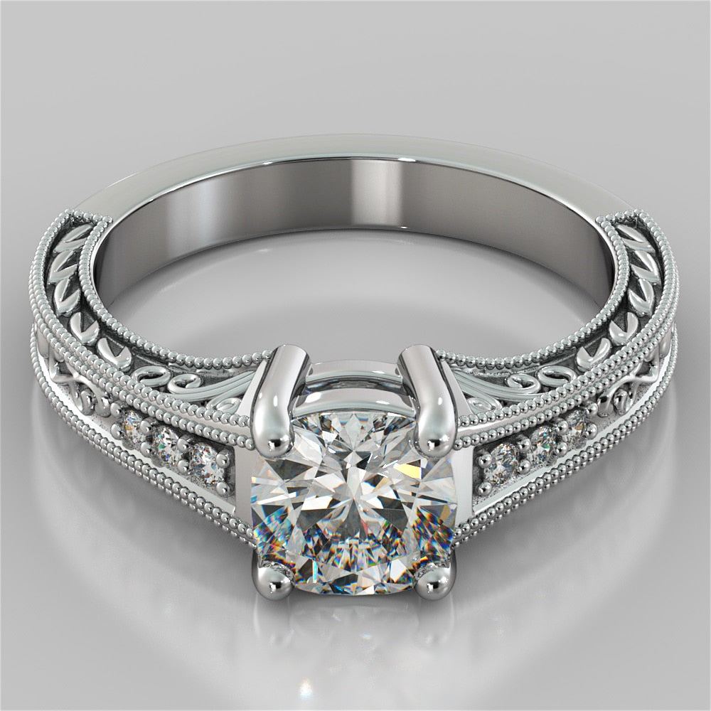 1.5Ct Cushion Cut Lab Grown Diamond Filigree Engagement Ring