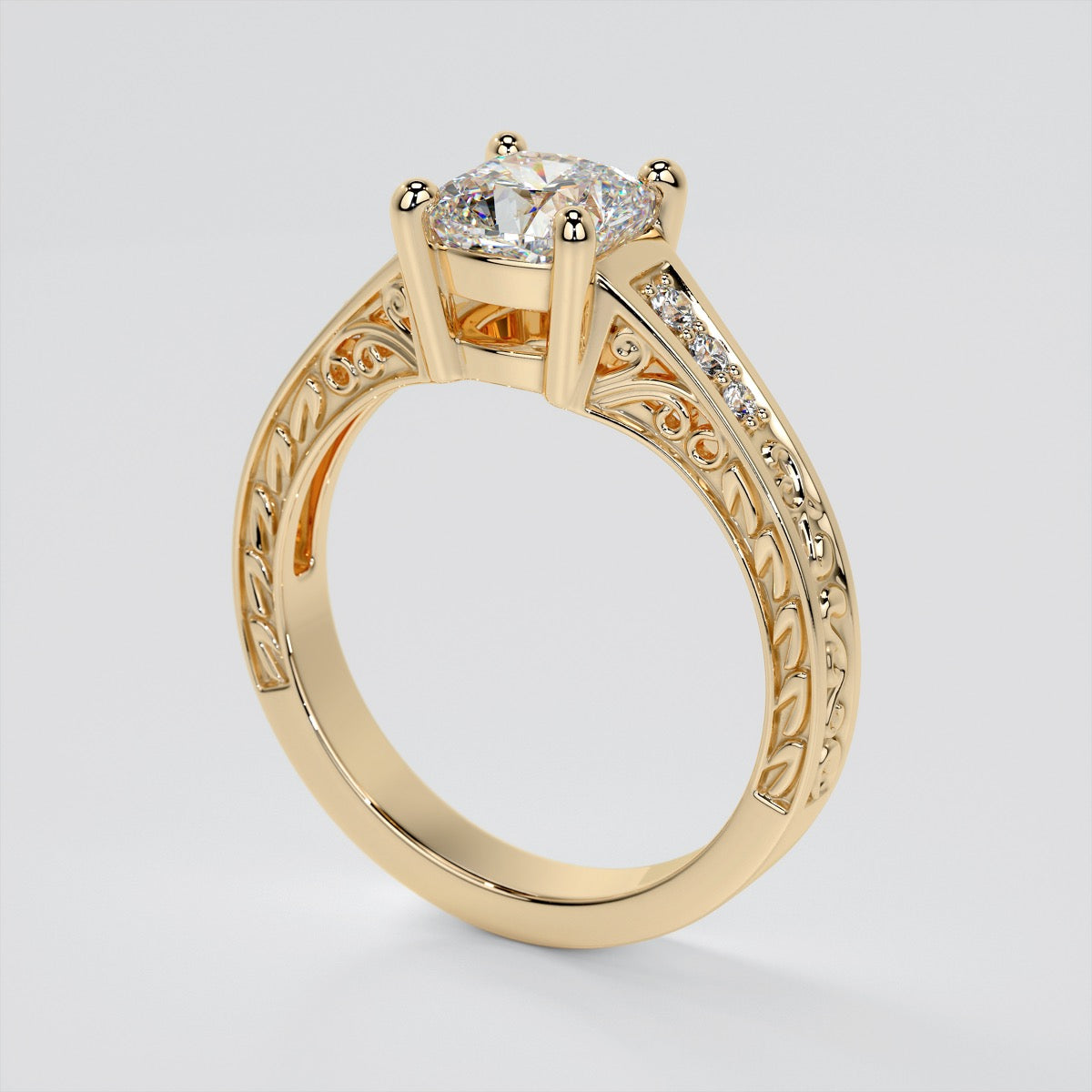 Cushion Cut Filigree Wedding Set