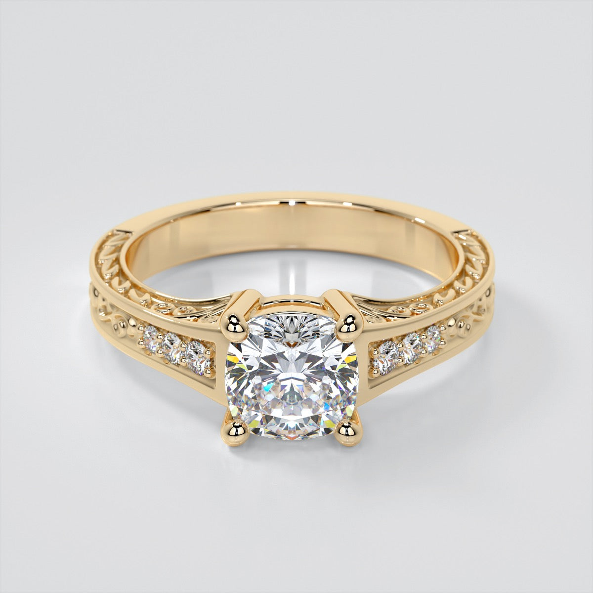 Filigree Cushion Cut Trio Wedding Set