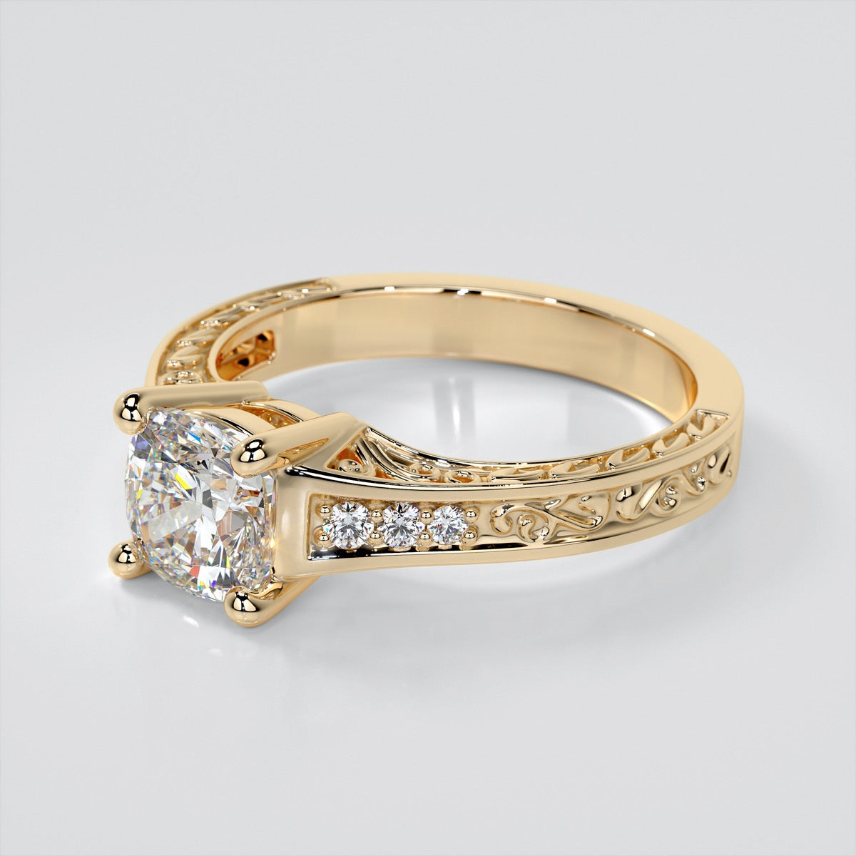 Cushion Cut Filigree Wedding Set