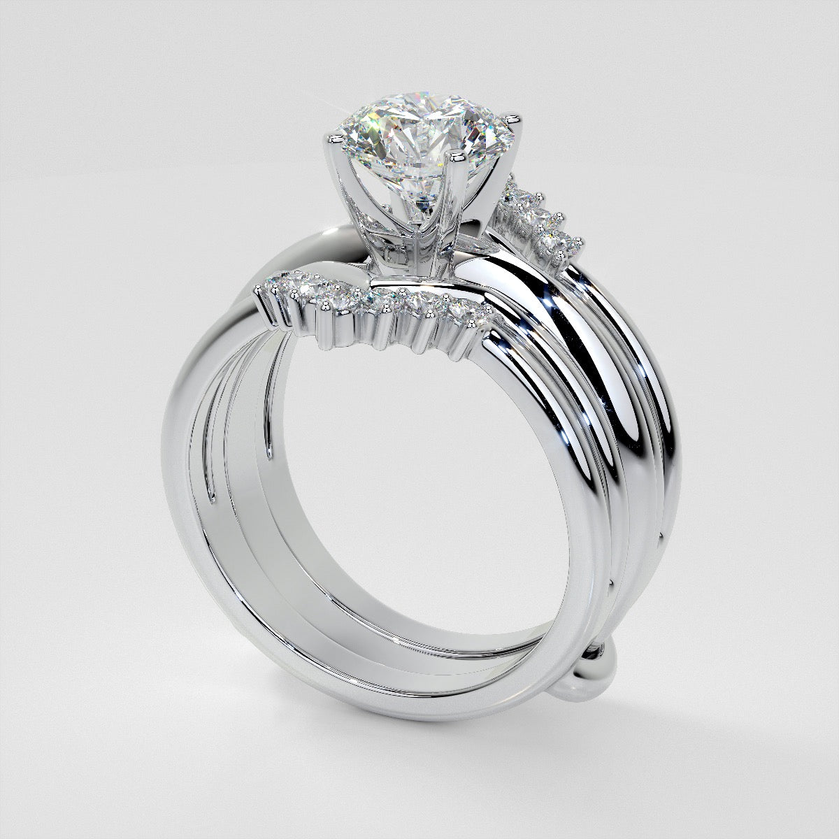 1/4 CTW Chevron Lab-Grown Diamond Ring Guard Wedding Band
