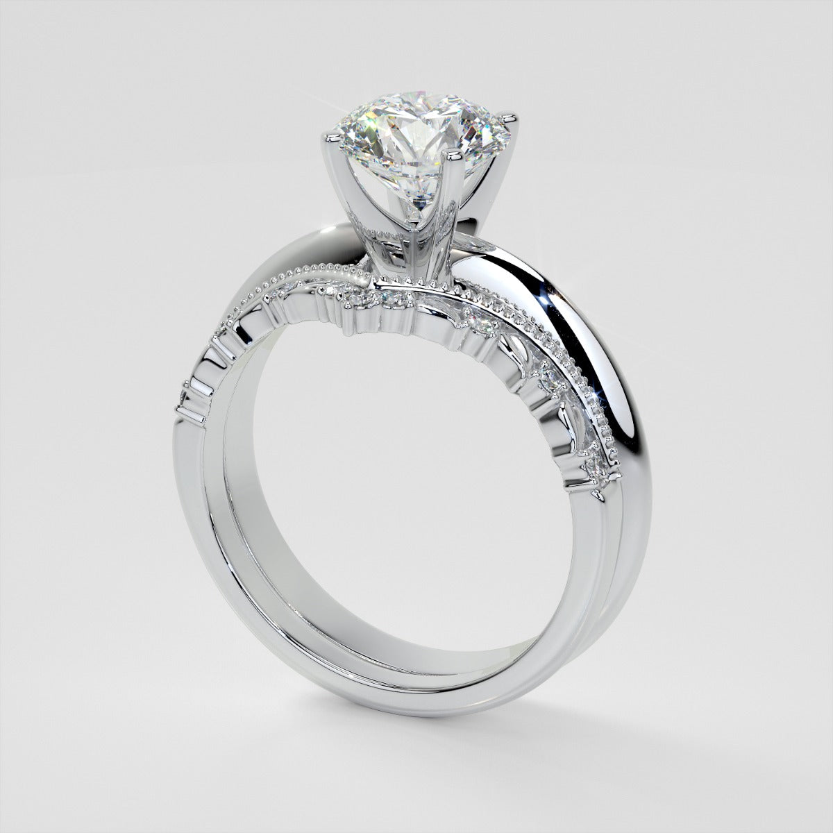 Chevron Milgrain Crown Lab Grown Diamond Contour Band .08 CTW