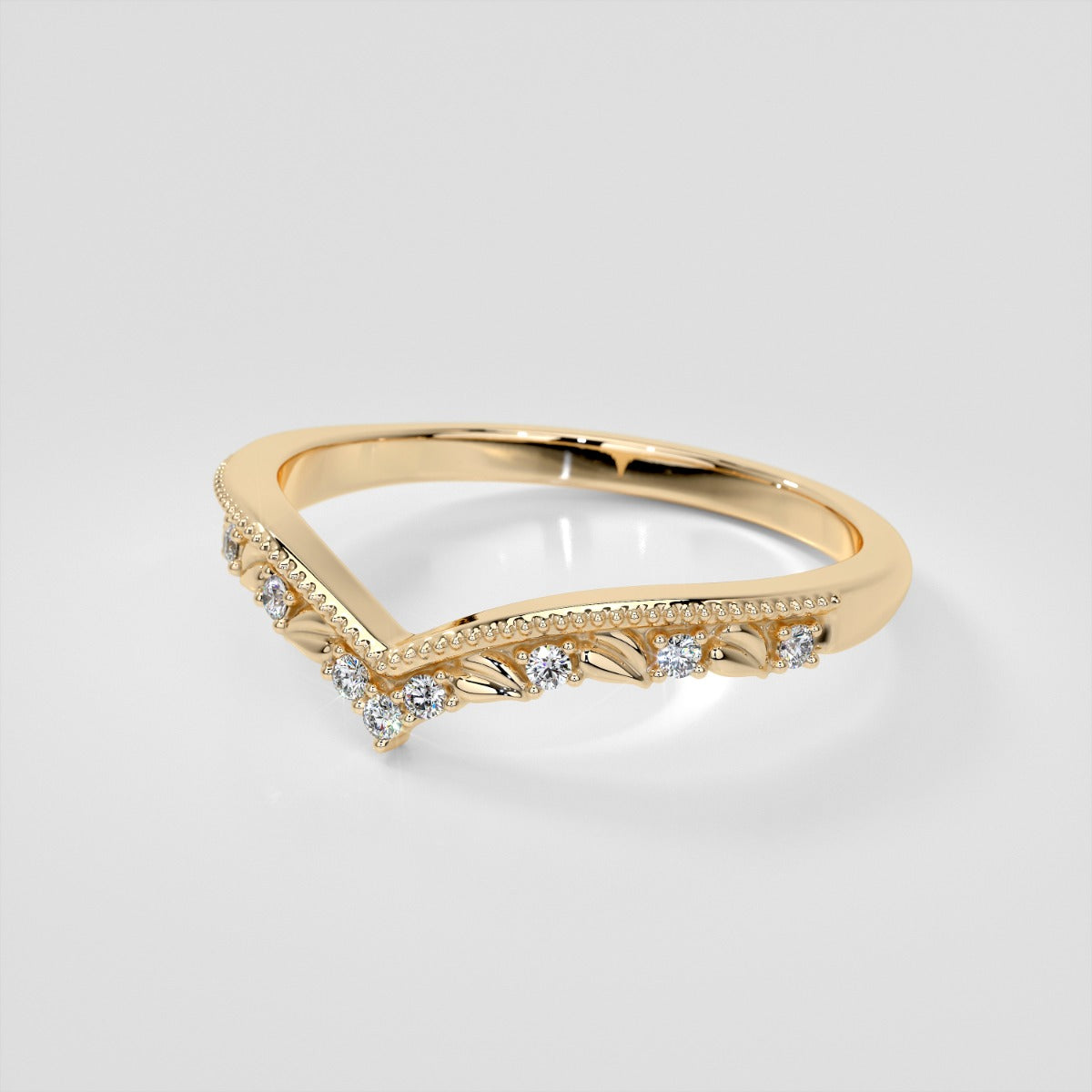Chevron Milgrain Crown Lab Grown Diamond Contour Band .08 CTW