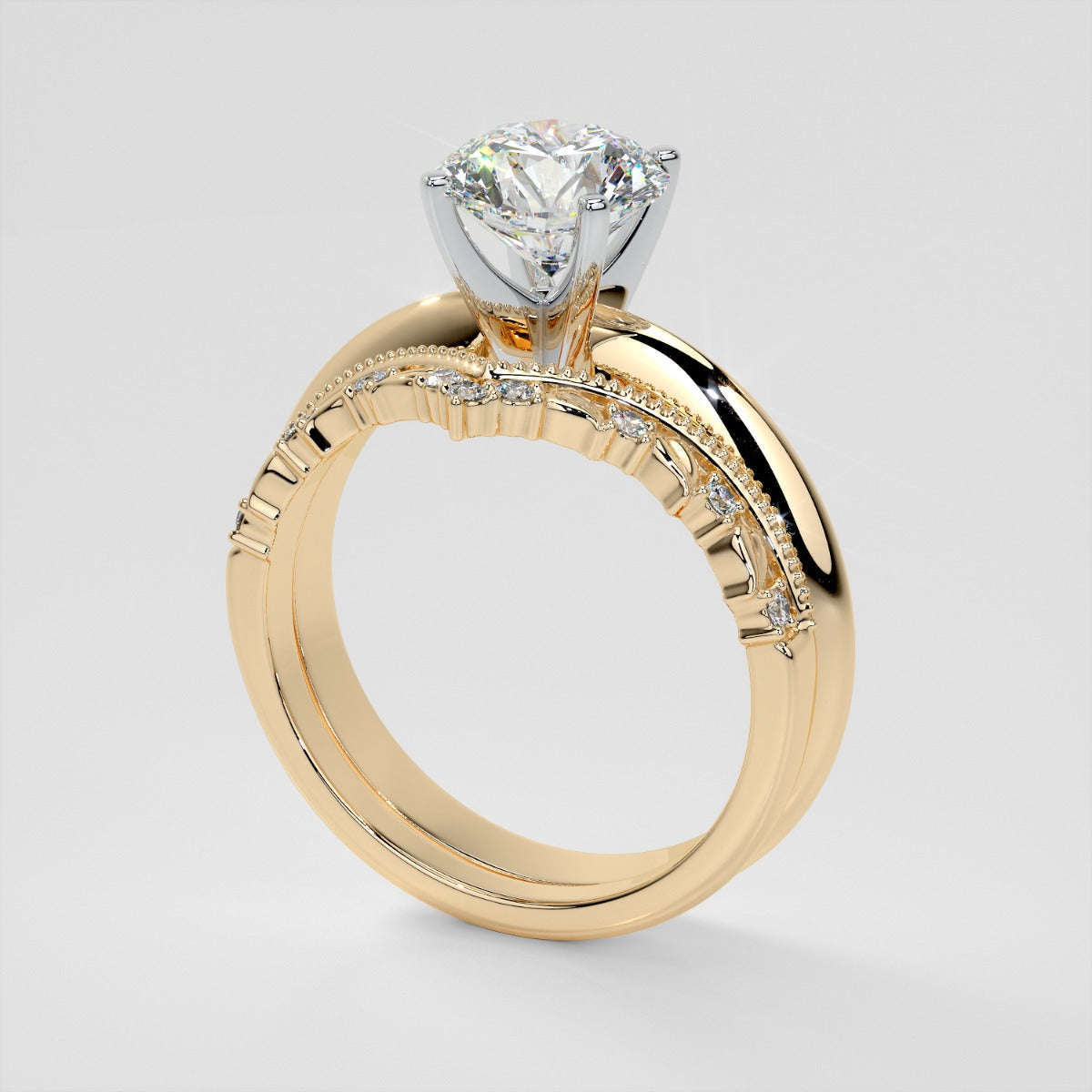Chevron Milgrain Crown Lab Grown Diamond Contour Band .08 CTW
