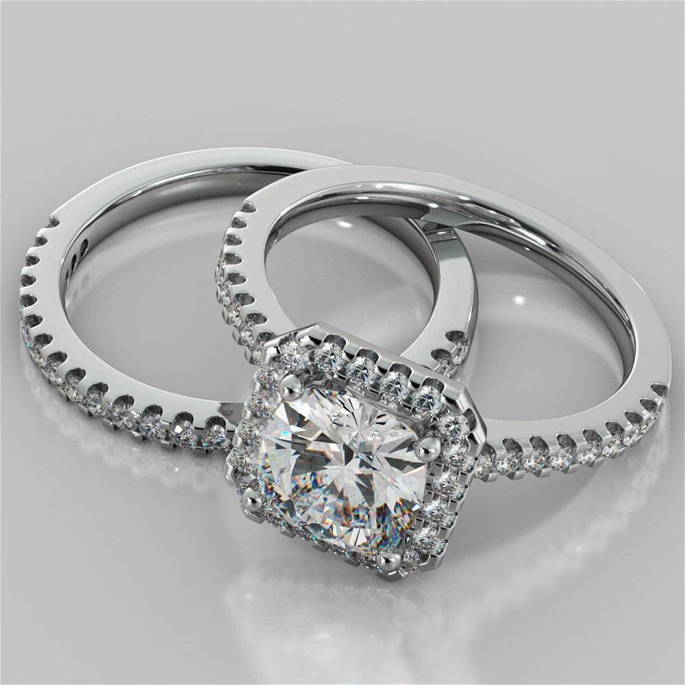 1.5Ct Cushion Cut Lab Grown Diamond Scalloped Halo Engagement Ring