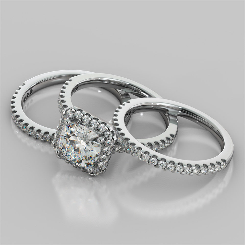 1.5Ct Cushion Cut Lab Grown Diamond Scalloped Halo Engagement Ring