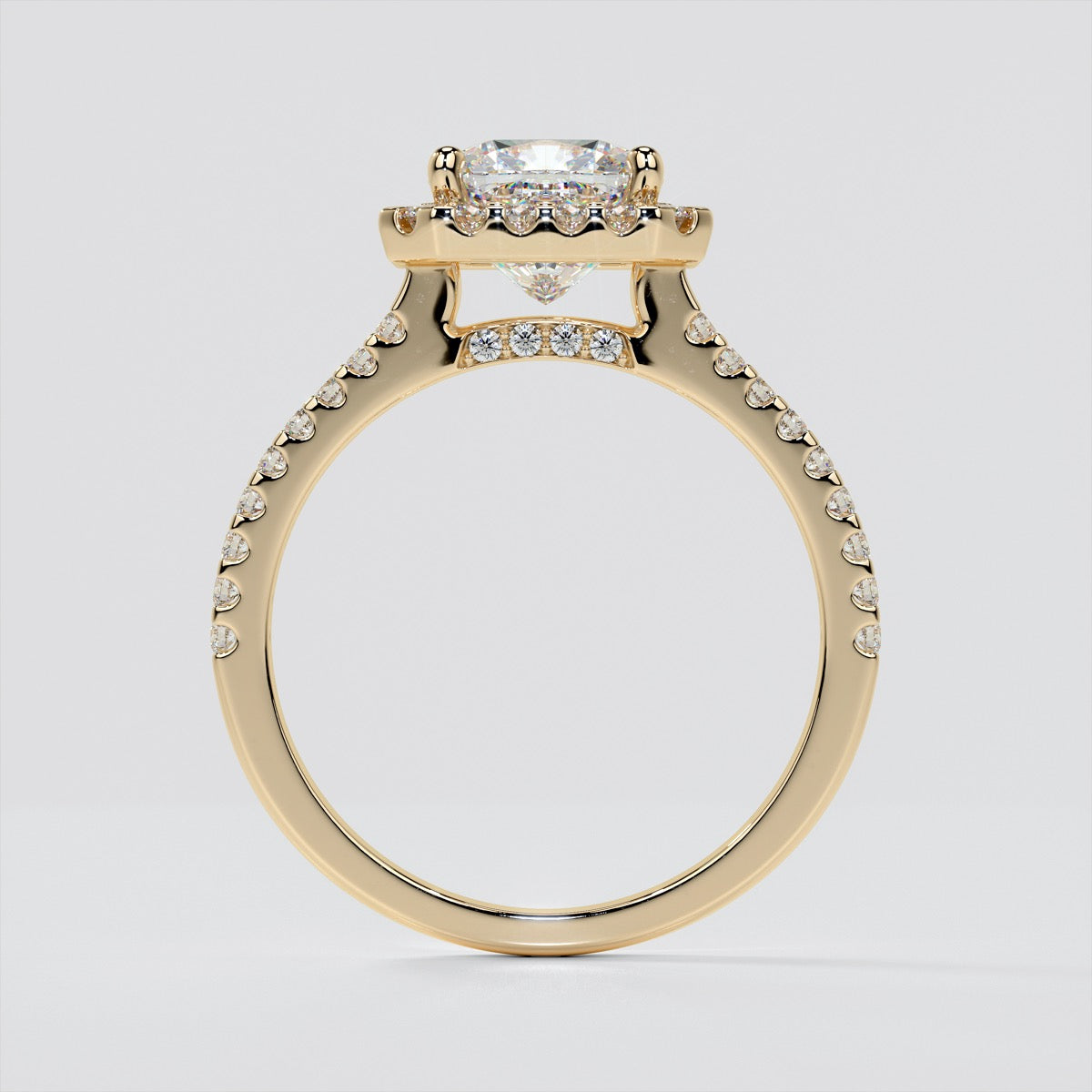Cushion Cut Trio Wedding Set with Pavé-Style Halo