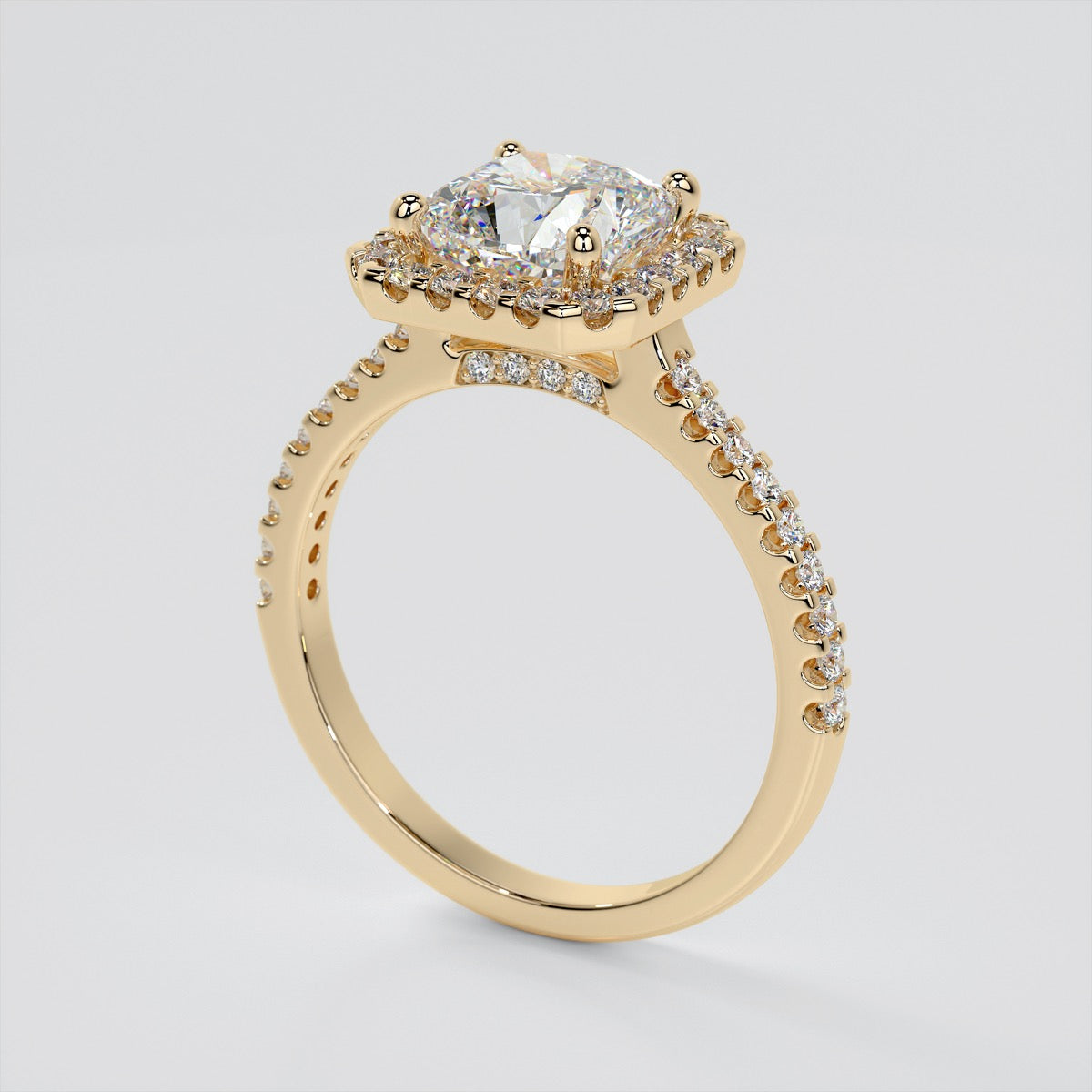 1.5Ct Cushion Cut Lab Grown Diamond Scalloped Halo Engagement Ring