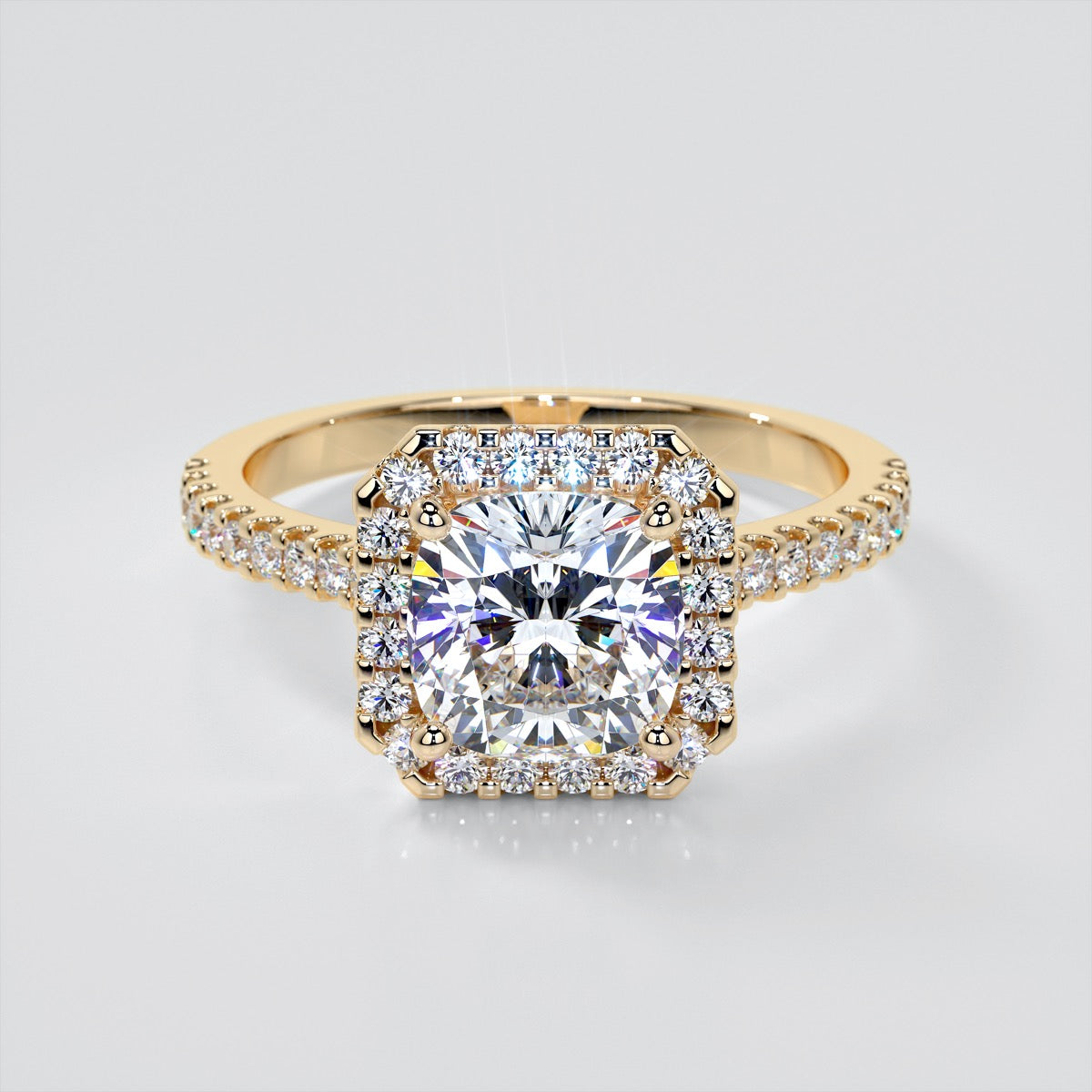 1.5Ct Cushion Cut Lab Grown Diamond Scalloped Halo Engagement Ring