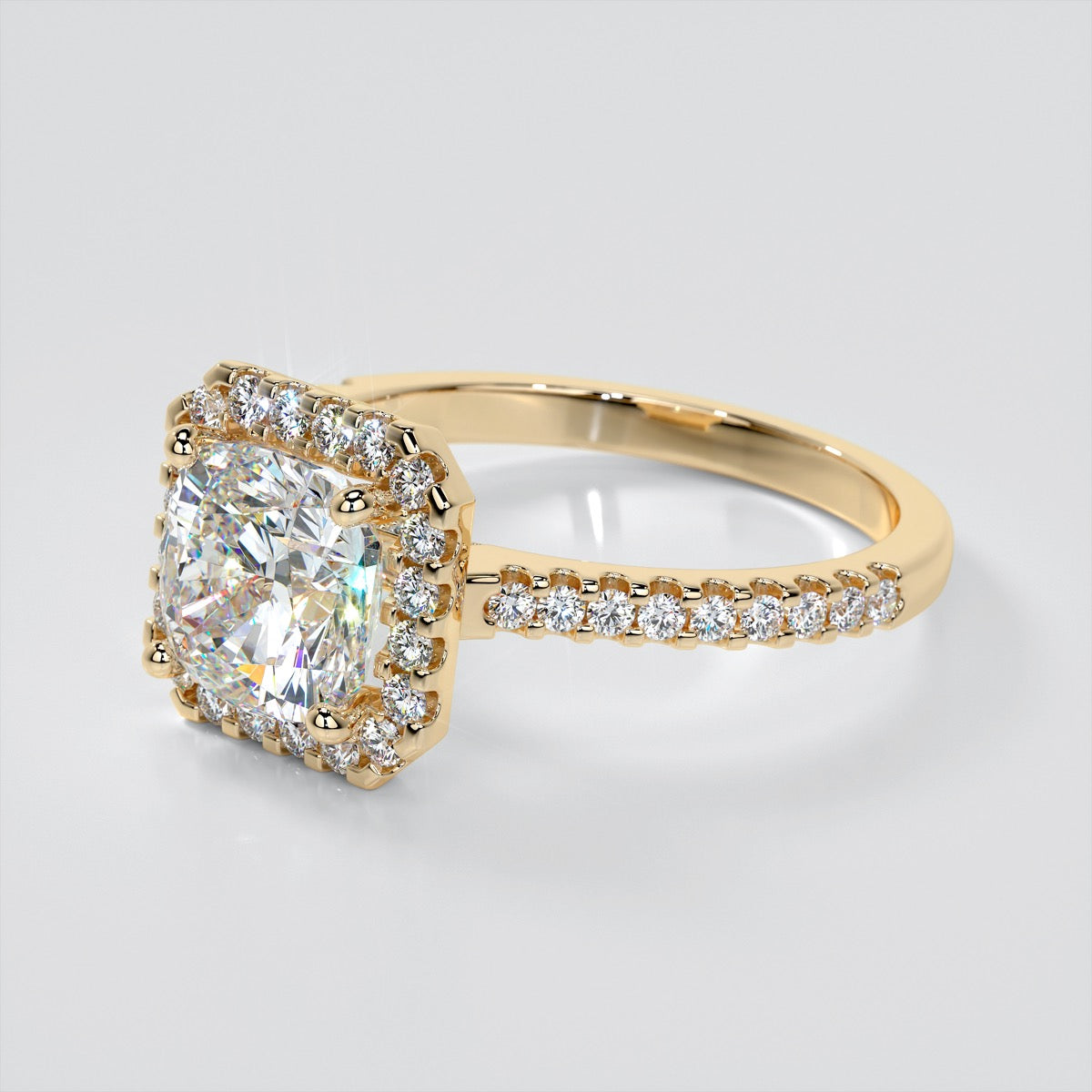 1.5Ct Cushion Cut Lab Grown Diamond Scalloped Halo Engagement Ring
