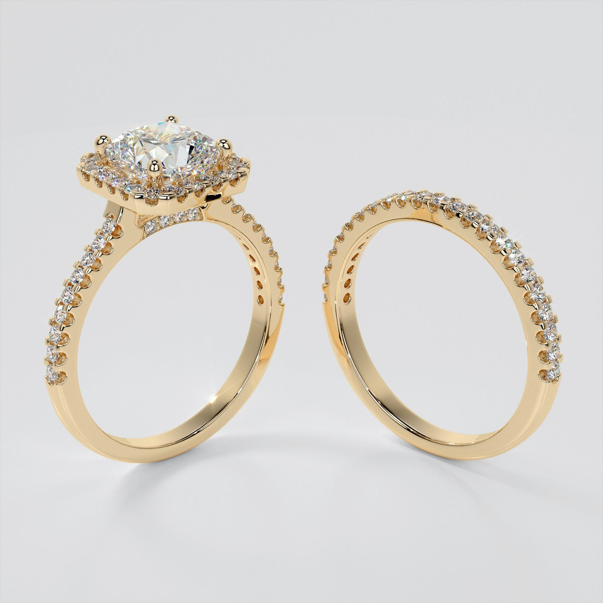 1.5Ct Cushion Cut Lab Grown Diamond Scalloped Halo Engagement Ring