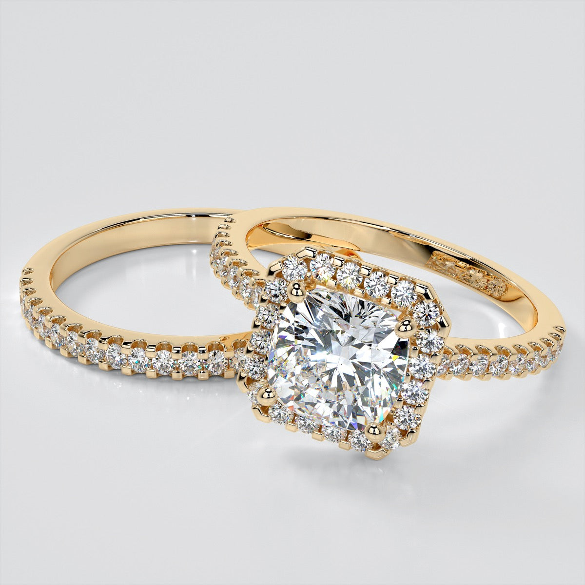 Cushion Cut Scalloped Halo Engagement Ring