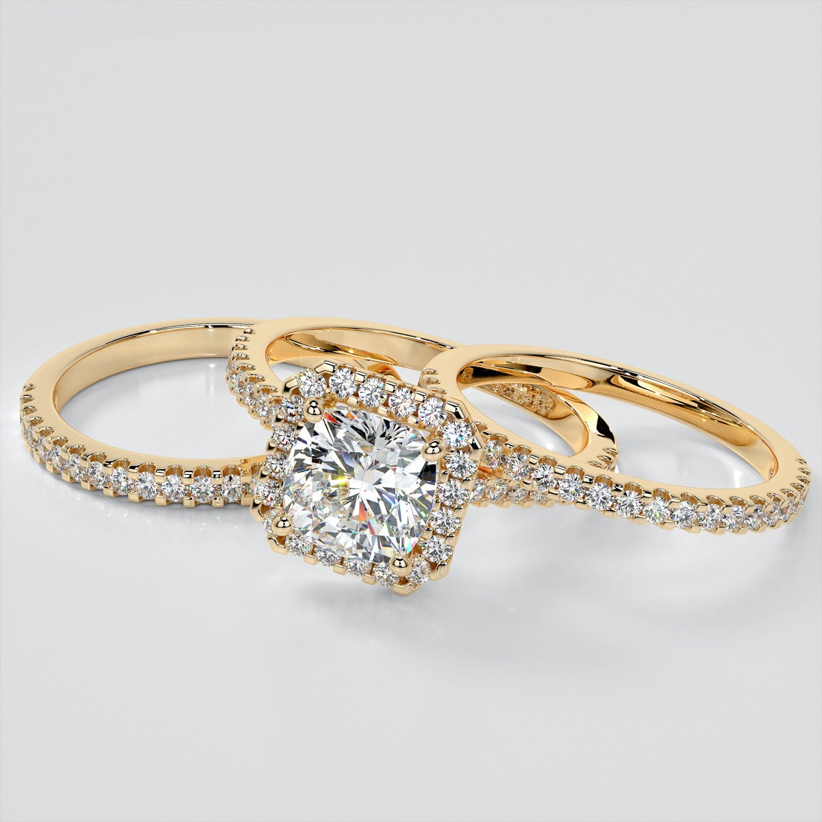 Cushion Cut Scalloped Halo Engagement Ring